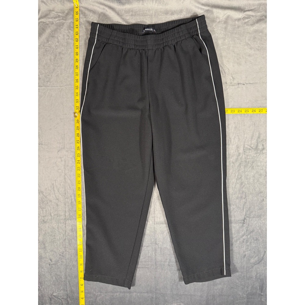 Abercrombie & Fitch Wide Leg Track Pants Women L Black Side Stripe Elastic Waist